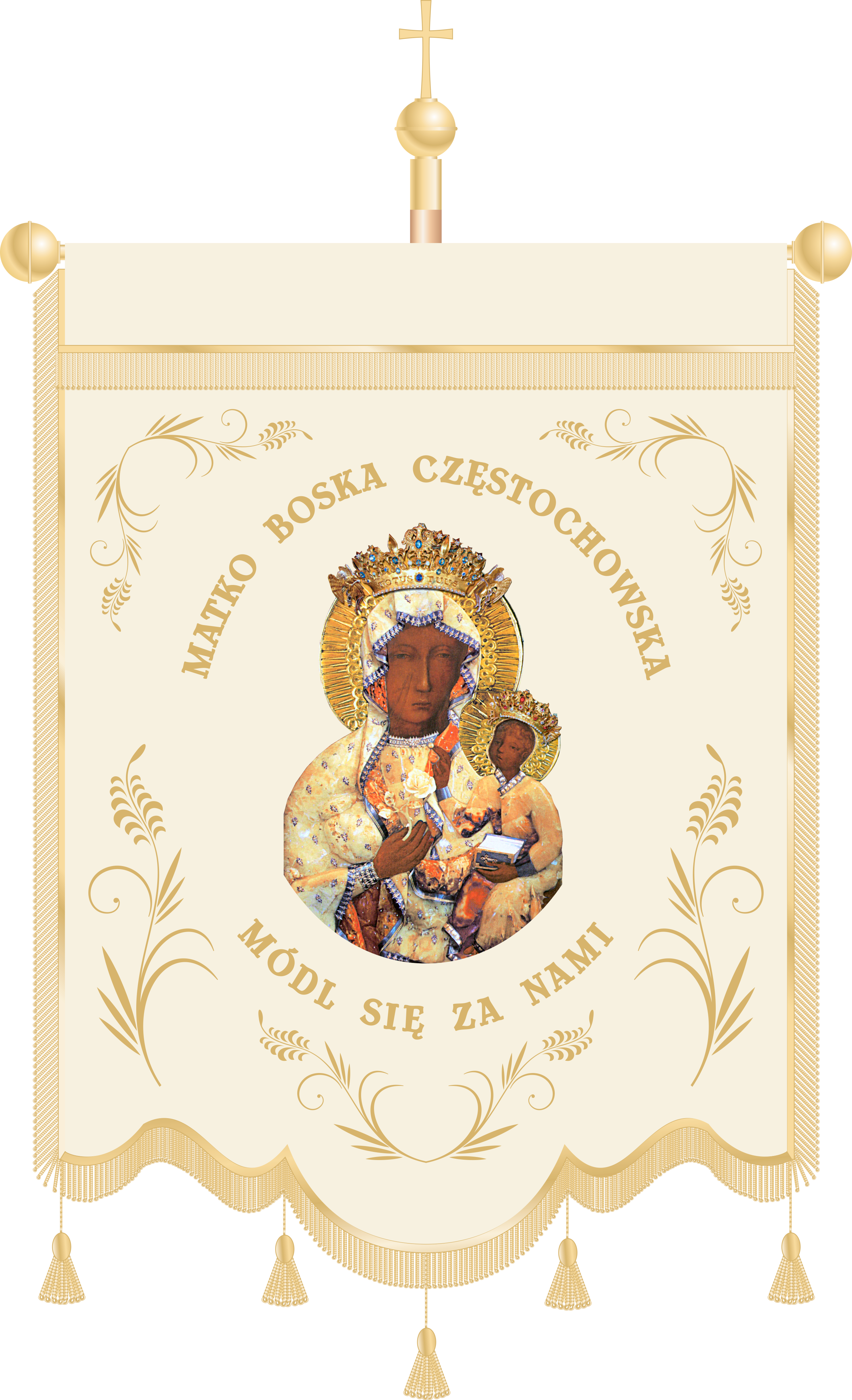 Chorągiew haftowana CHN 001 - Wizerunek Matki Boskiej Częstochowskiej