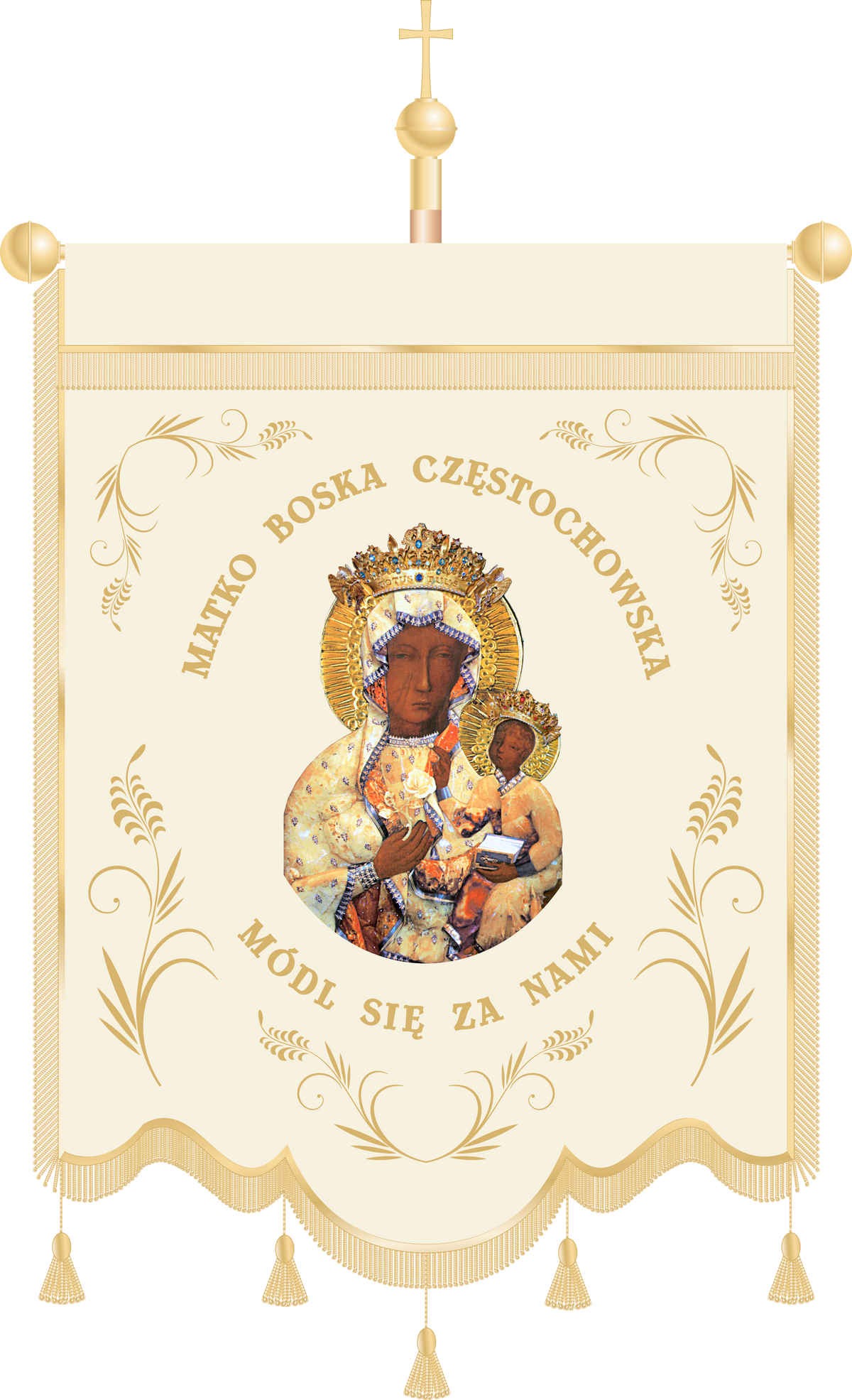 Chorągiew haftowana CHN 001 - Wizerunek Matki Boskiej Częstochowskiej