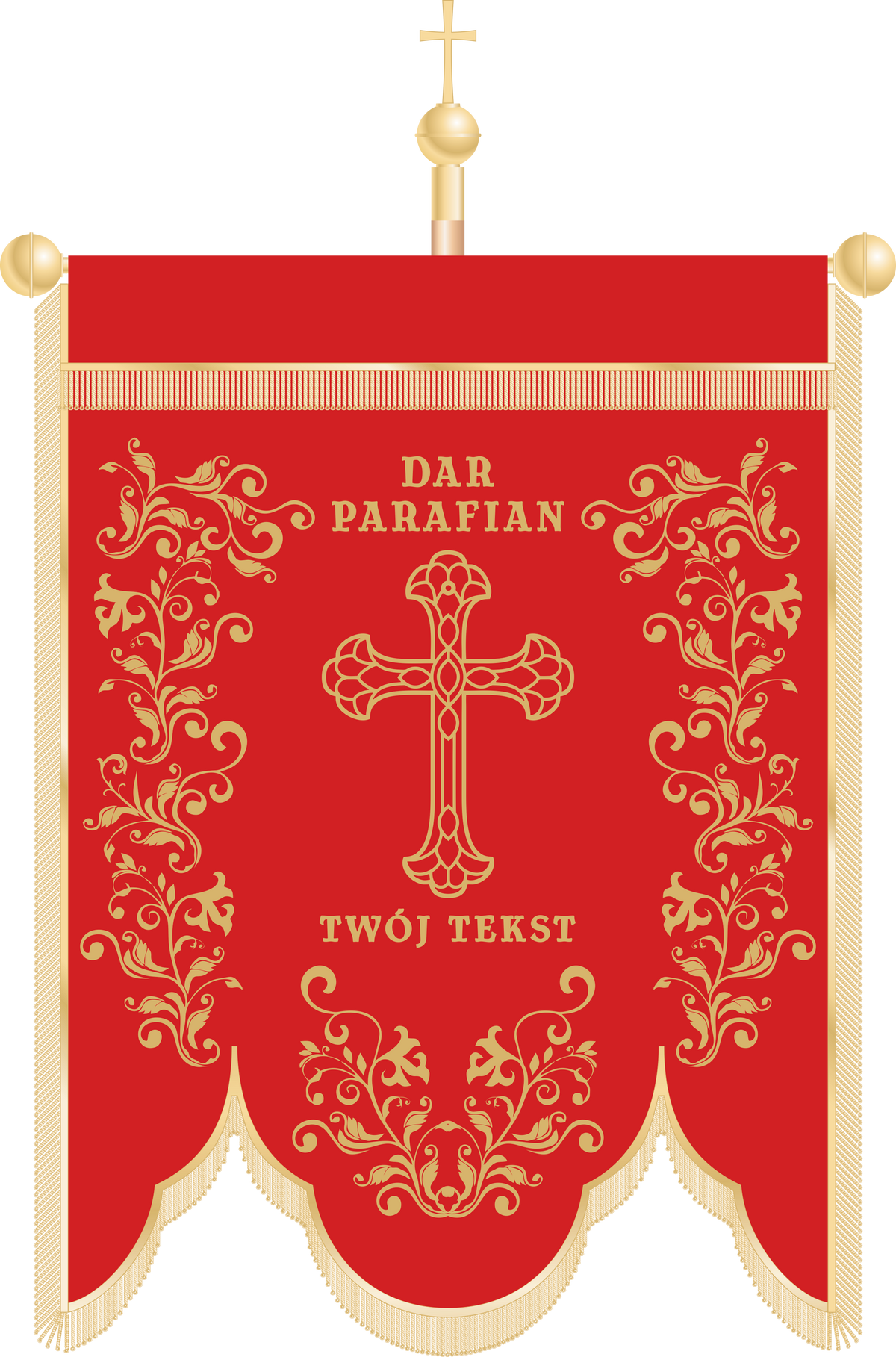 Chorągiew haftowana CHR 018 - Czerwone tło z krzyżem