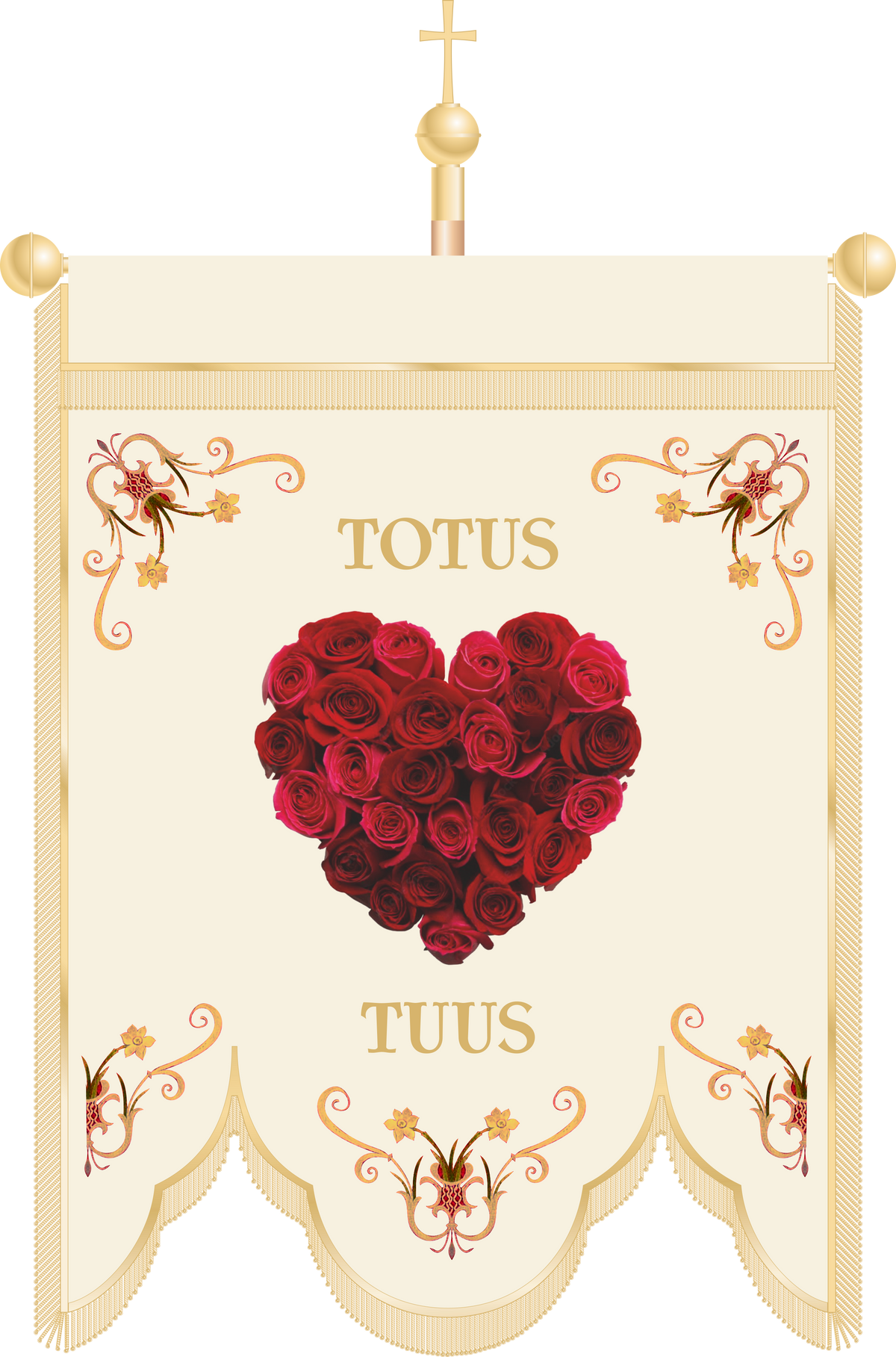 Chorągiew haftowana CHR 024 - Totus Tuus z motywem różanego serca