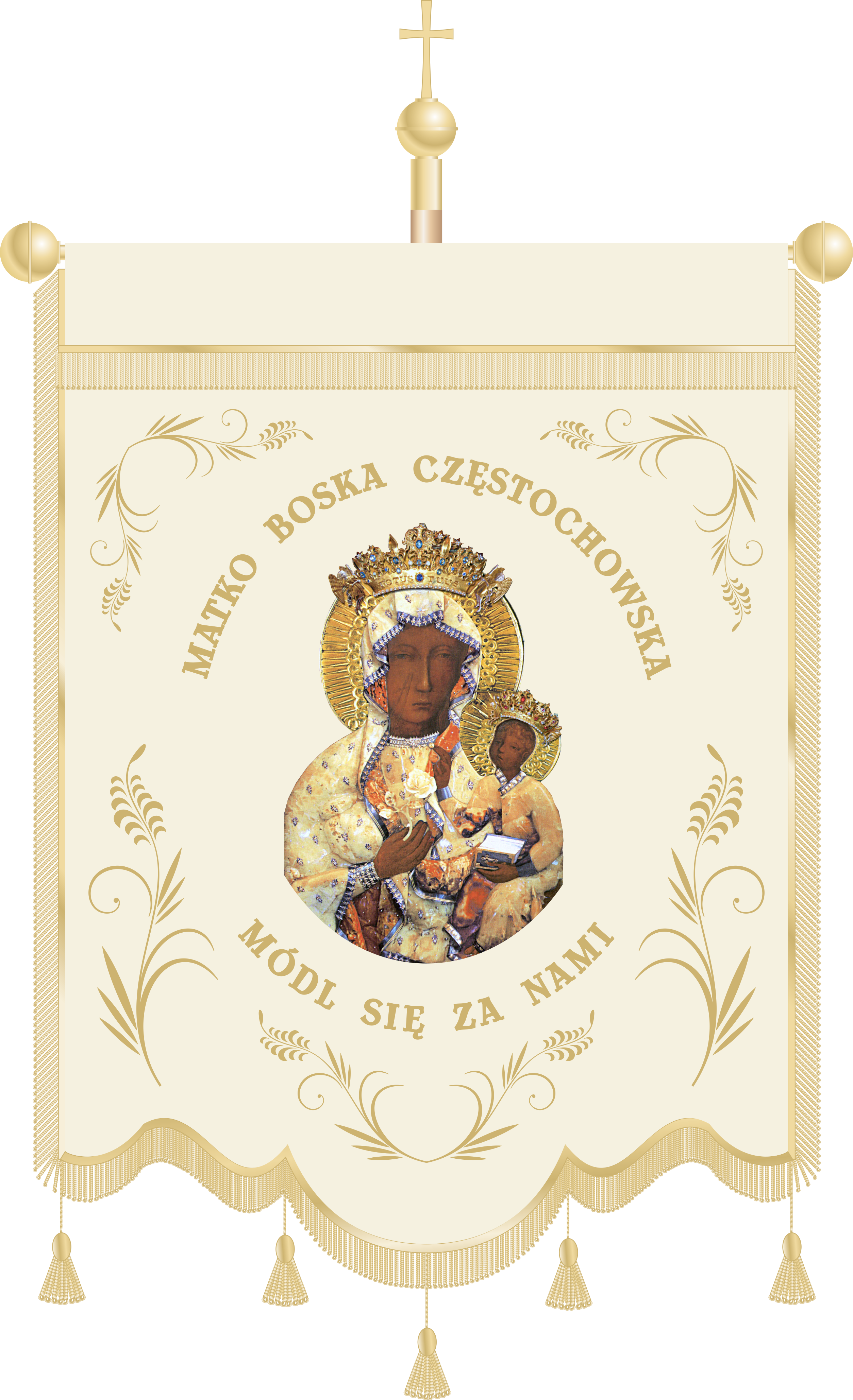 Chorągiew haftowana CHN 001 -  Wizerunek Matki Boskiej Częstochowskiej