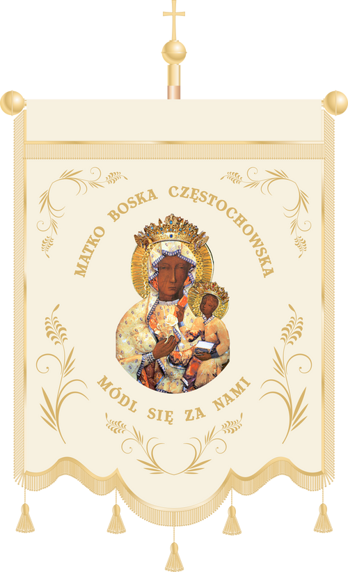 Chorągiew haftowana CHN 001 -  Wizerunek Matki Boskiej Częstochowskiej