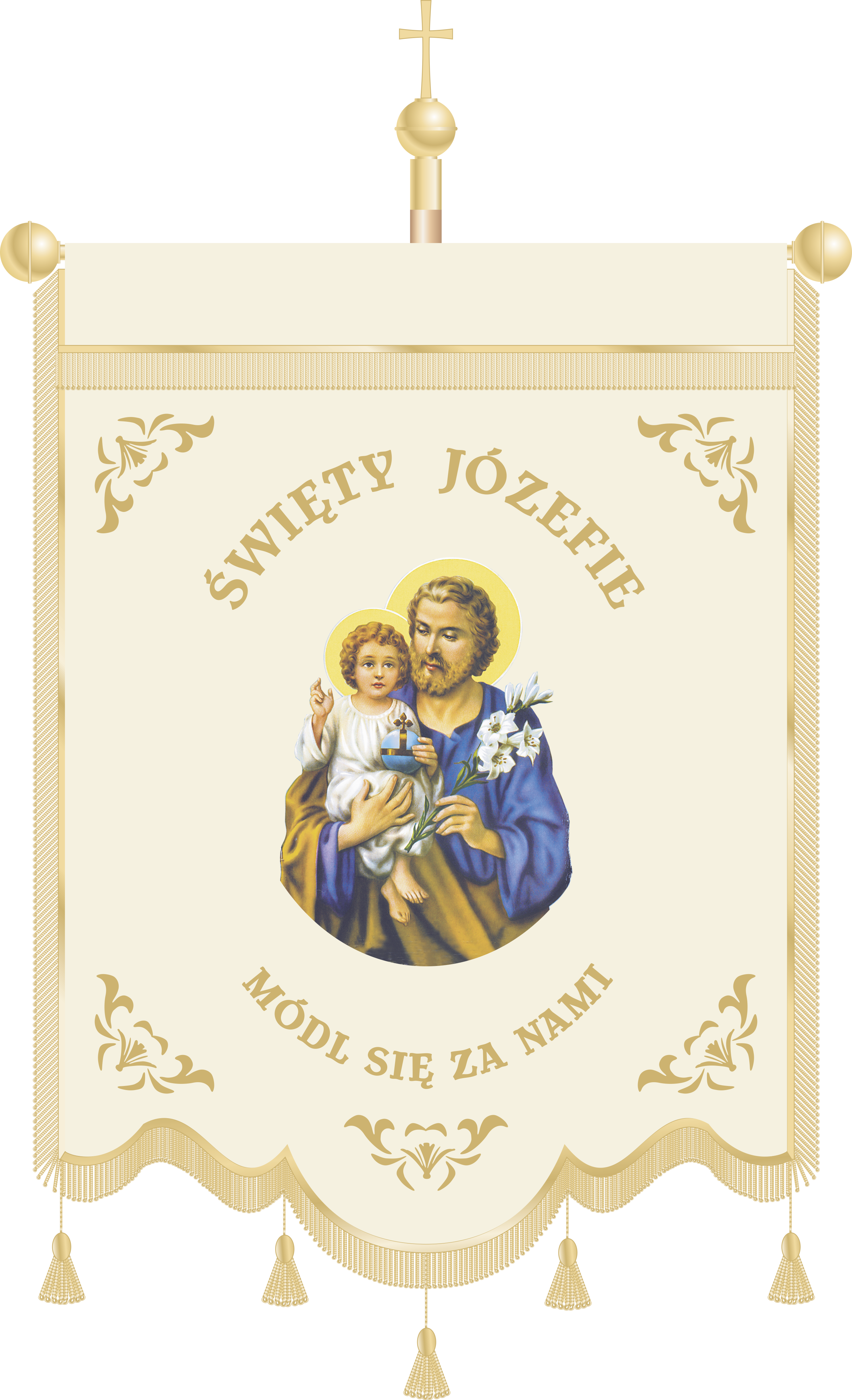 Chorągiew haftowana CHN 009 -  Wizerunek Świętego Józefa z dzieciątkiem Jezus