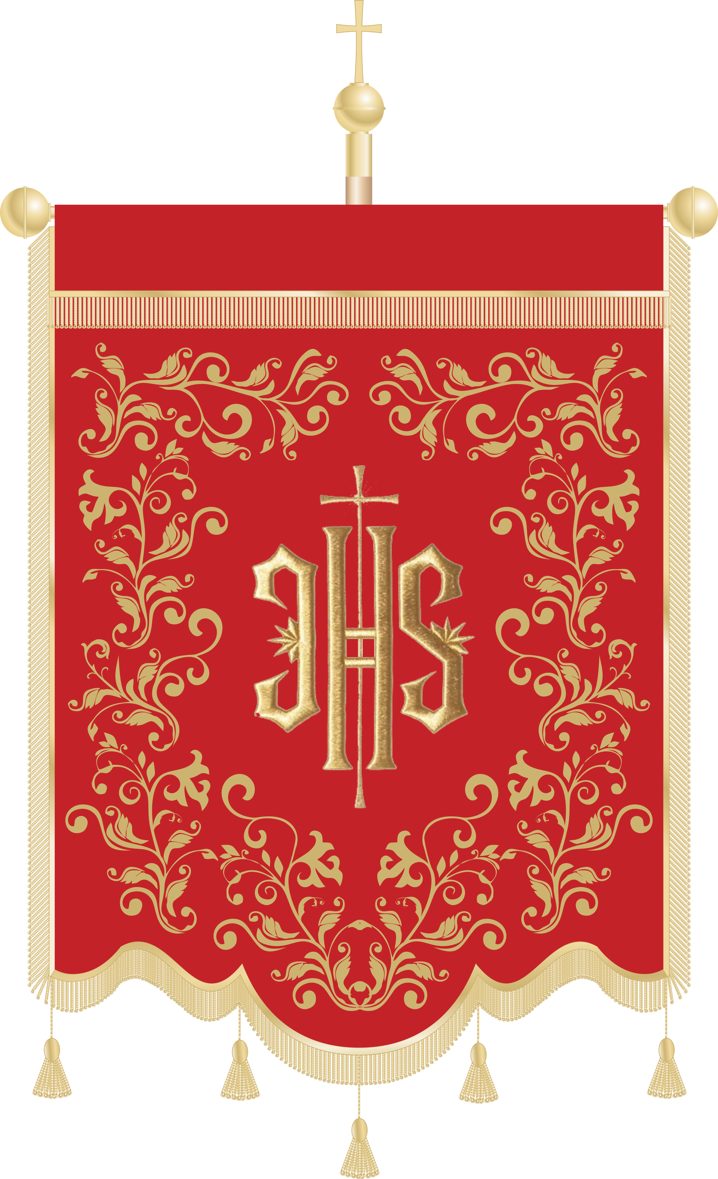 Chorągiew haftowana CHN 015 - Motyw IHS na czerwonym tle
