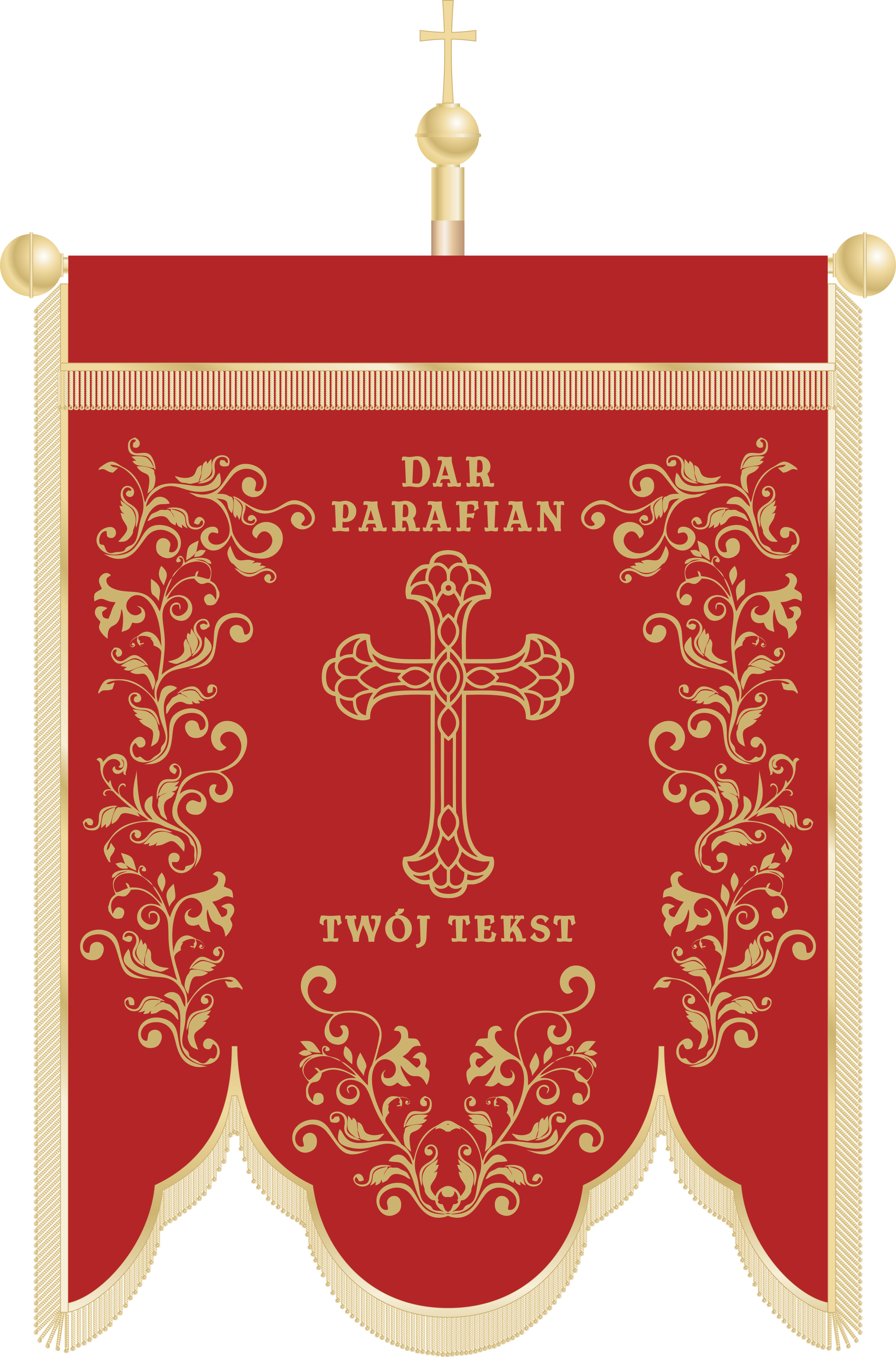 Chorągiew haftowana CHR 018 - Czerwone tło z krzyżem