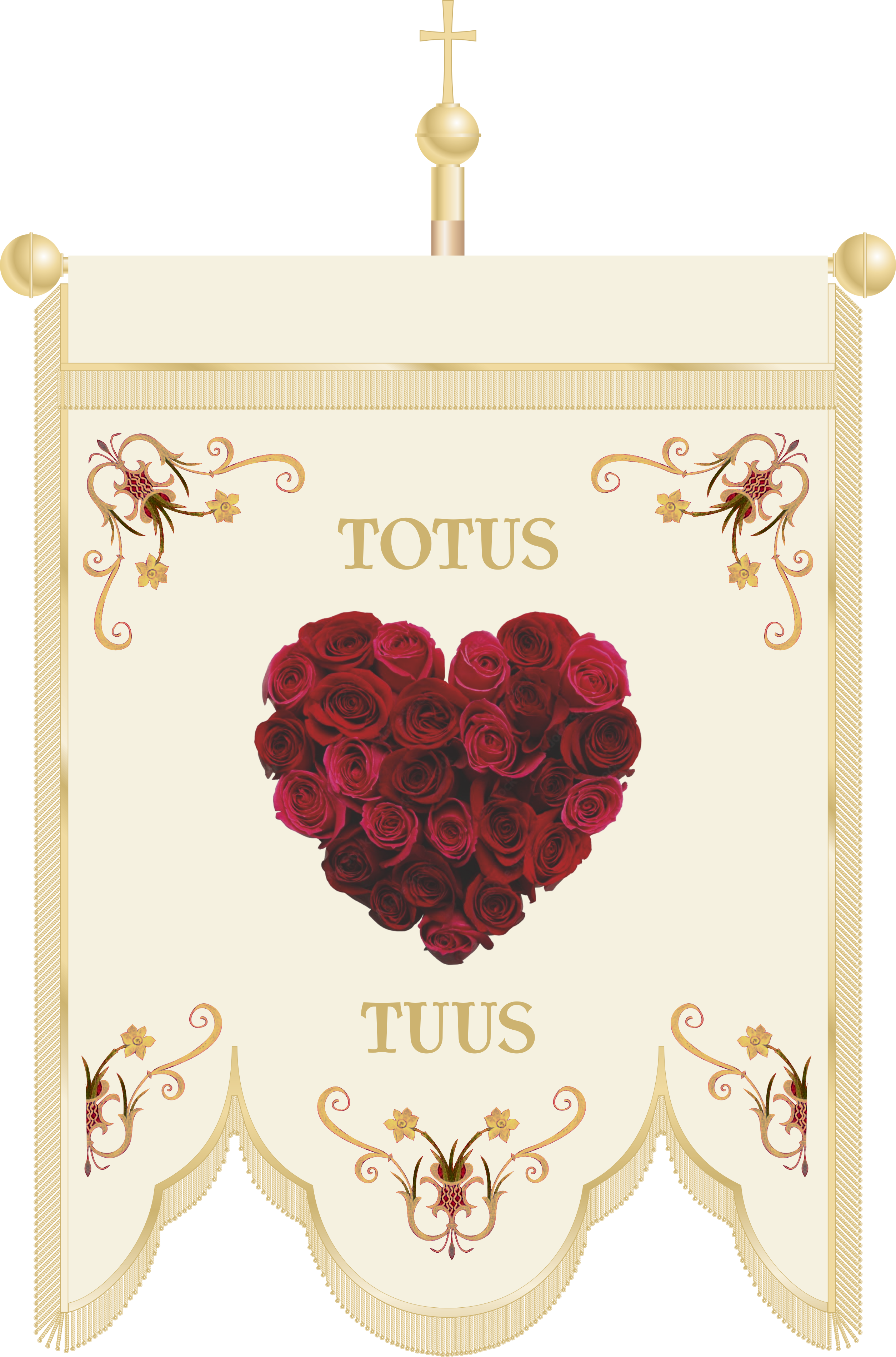 Chorągiew haftowana CHR 024 - Totus Tuus z motywem różanego serca